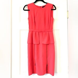 BCBGMAXAZRIA Elegant Coral Pink Sleeveless Peplum Dress with Zipper Accents